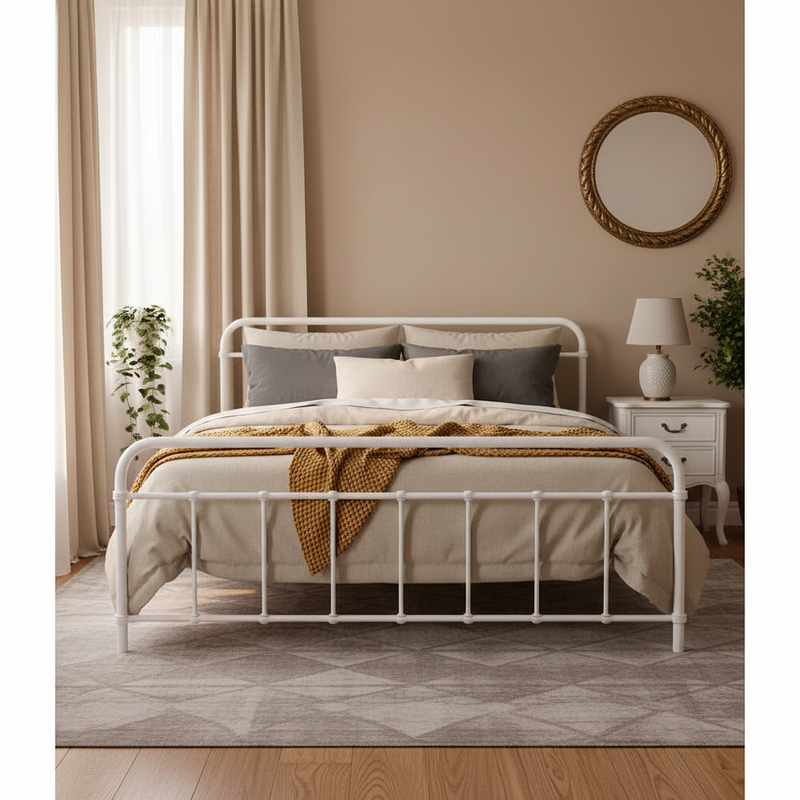 Artiss LEO QUEEN Metal Bed Frame White