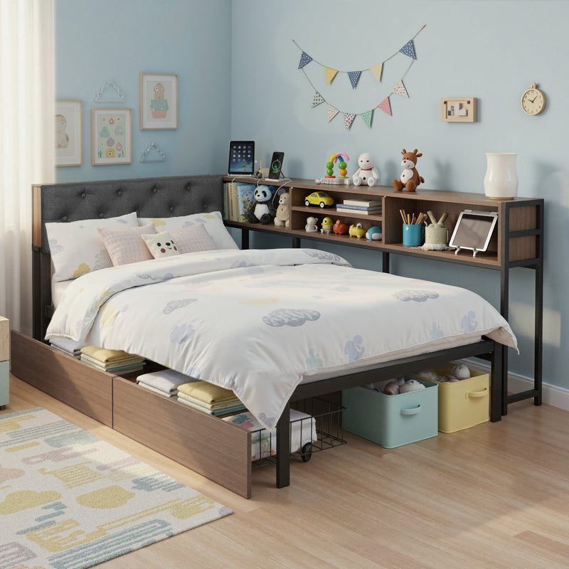 Artiss Single Bed Frame Metal Storage 2 Drawers Charging Station