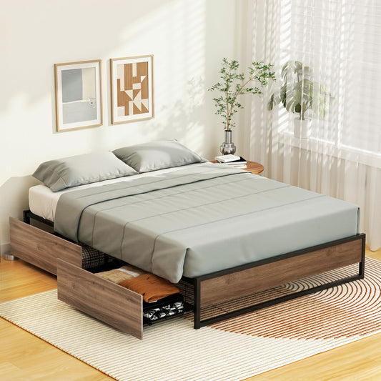 Artiss Metal Bed Frame Double 2 Storage Drawers OSLO