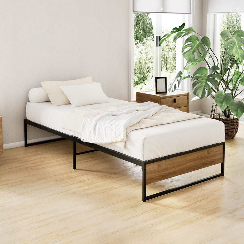 Artiss Metal Bed Frame Single OSLO Black Base Platform