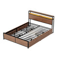 Artiss Metal Bed Frame Double Size LED Storage Headboard USB Charge 4 Drawers