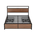 Artiss Metal Bed Frame Double Size LED Storage Headboard USB Charge 4 Drawers