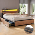 Artiss Metal Bed Frame Double Size LED Storage Headboard USB Charge 4 Drawers