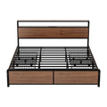 Artiss Metal Bed Frame King Size LED Storage Headboard USB Charge 4 Drawers