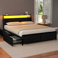Artiss Queen Metal Bed Frame Storage Headboard LED 4 Drawers