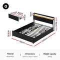 Artiss Queen Metal Bed Frame Storage Headboard LED 4 Drawers