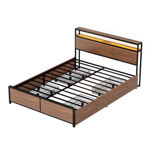 Artiss Queen Metal Bed Frame 2-Tier Storage Headboard 4 Drawers