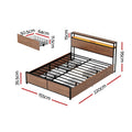 Artiss Metal Bed Frame Queen Size LED Storage Headboard USB Charge 4 Drawers