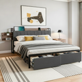 Artiss Metal Bed Frame KING Storage Charging Station 2-Tier