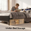 Artiss Bed Frame Double Size with Storage Shelf Headboard Charging Station GRID