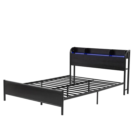 Artiss Bed Frame QUEEN Size with Storage Shelf Headboard Charging Station GRID