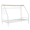 Artiss Single House Bed Frame Metal Canopy Bed Storage Shelf for Kids White