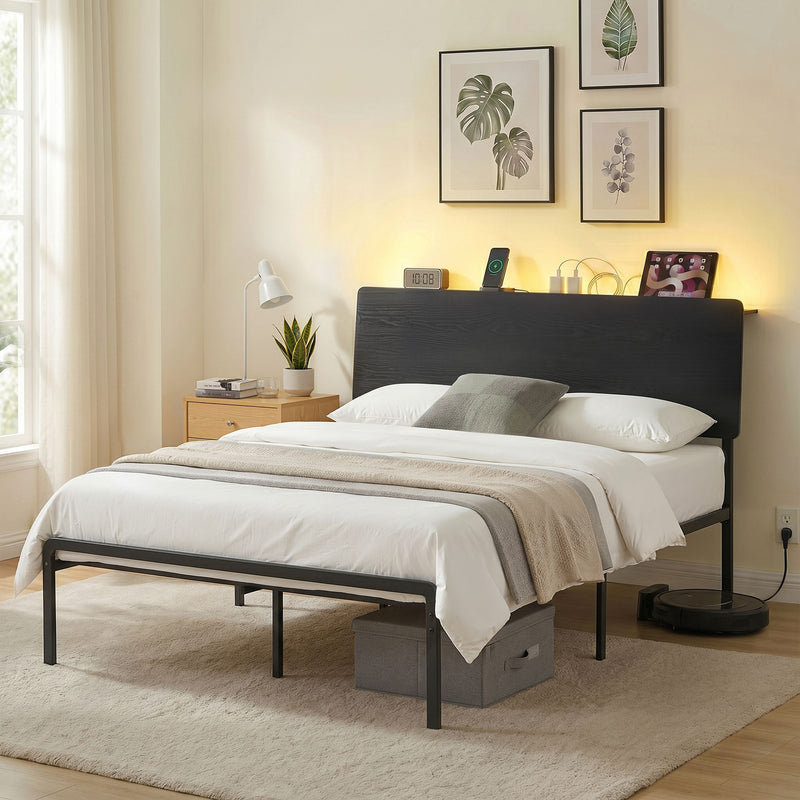 Artiss Queen Bed Frame LED Metal Base Charging Station