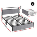 Artiss Metal Bed Frame Queen Size LED Charging Station 2 Drawers