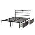 Artiss Queen Bed Frame with Charging Station & Storage Drawers Metal