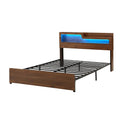 Artiss Double Bed Frame Metal with Charging Station LED Light Storage Shelf
