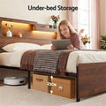 Artiss Queen Bed Frame Metal with Charging Station LED Light Storage Shelf