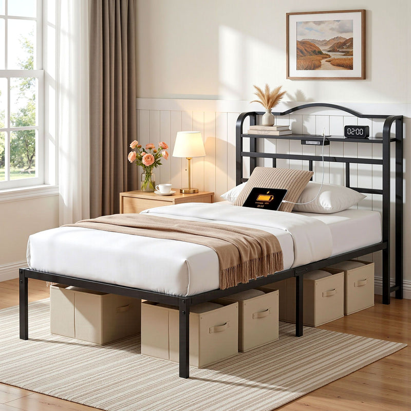 Artiss Single Bed Frame with Charging Station WAVE