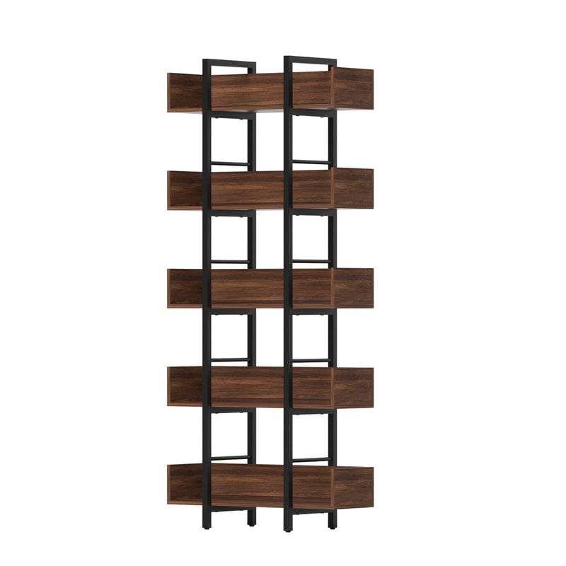 Artiss 5-Tier Bookshelf Metal Storage Rack Stand Walnut