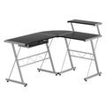 Artiss L-Shape Computer Desk Black Keyboard Tray Shelf