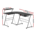 Artiss L-Shape Computer Desk Black Keyboard Tray Shelf