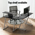 Artiss L-Shape Computer Desk Black Keyboard Tray Shelf