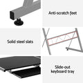Artiss L-Shape Computer Desk Black Keyboard Tray Shelf