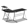 Artiss L-Shape Computer Desk Black Keyboard Tray Shelf