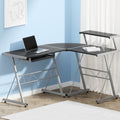Artiss L-Shape Computer Desk Black Keyboard Tray Shelf