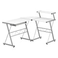 Artiss L-Shape Computer Desk White Keyboard Tray Shelf