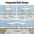 Artiss L-Shape Computer Desk White Keyboard Tray Shelf