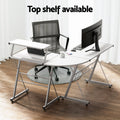 Artiss L-Shape Computer Desk White Keyboard Tray Shelf