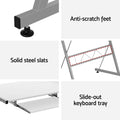 Artiss L-Shape Computer Desk White Keyboard Tray Shelf
