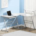 Artiss L-Shape Computer Desk White Keyboard Tray Shelf