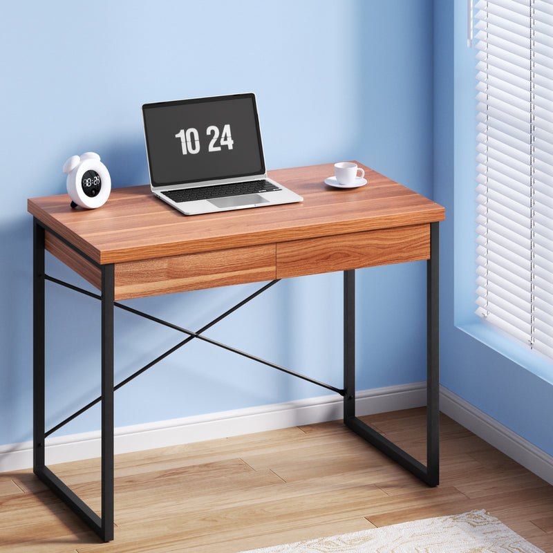 Artiss Computer Desk 100CM Drawer Storage Walnut