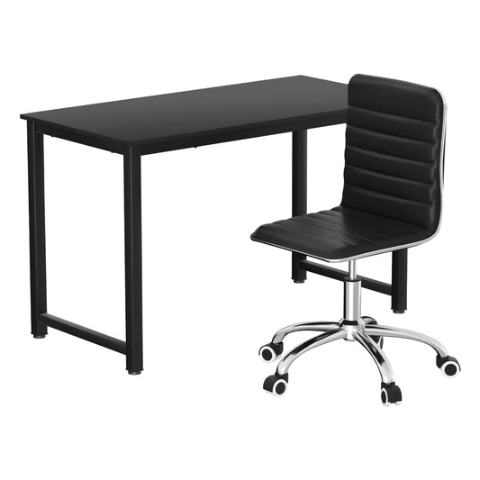 Artiss Computer Desk 120cm Office Chair Set PU Leather Black