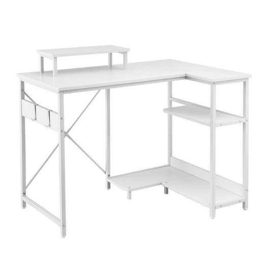 Artiss L-Shape Computer Desk 100CM White Open Shelves Office