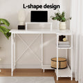 Artiss L-Shape Computer Desk 100CM White Open Shelves Office