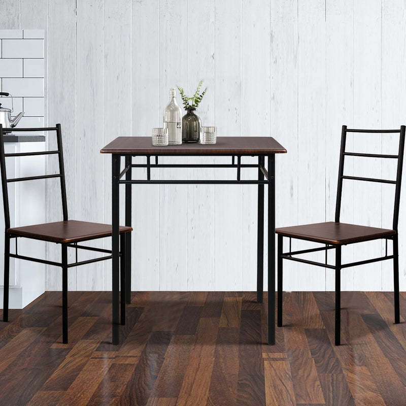 Artiss Dining Table Chairs Set for 3 Walnut