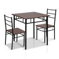 Artiss Dining Table Chairs Set for 3 Walnut