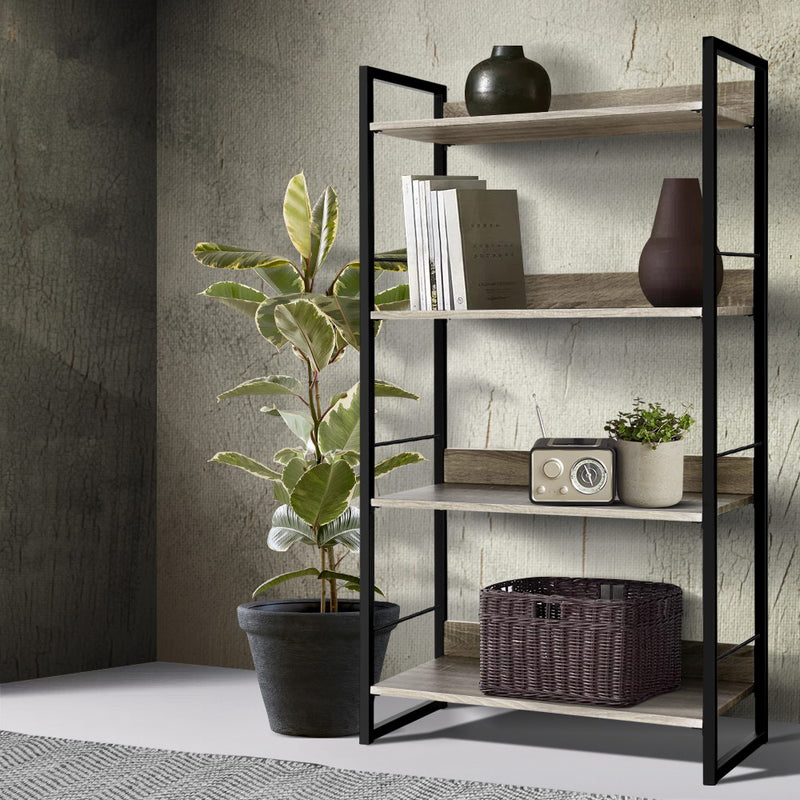 Artiss 4 Tier Bookshelf Black Oak Wood Storage Display