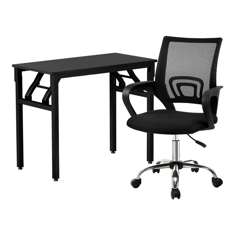 Artiss Foldable Computer Desk Office Chair Set Black Study Table