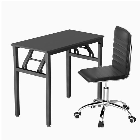 Artiss Computer Desk Office Chair PU Leather Black Foldable Study Set