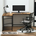Artiss L-Shape Computer Desk 147CM CPU Stand Brown