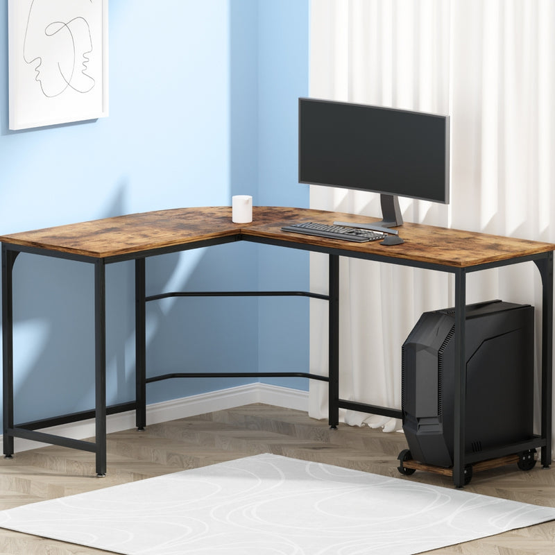 Artiss L-Shape Computer Desk 147CM CPU Stand Brown