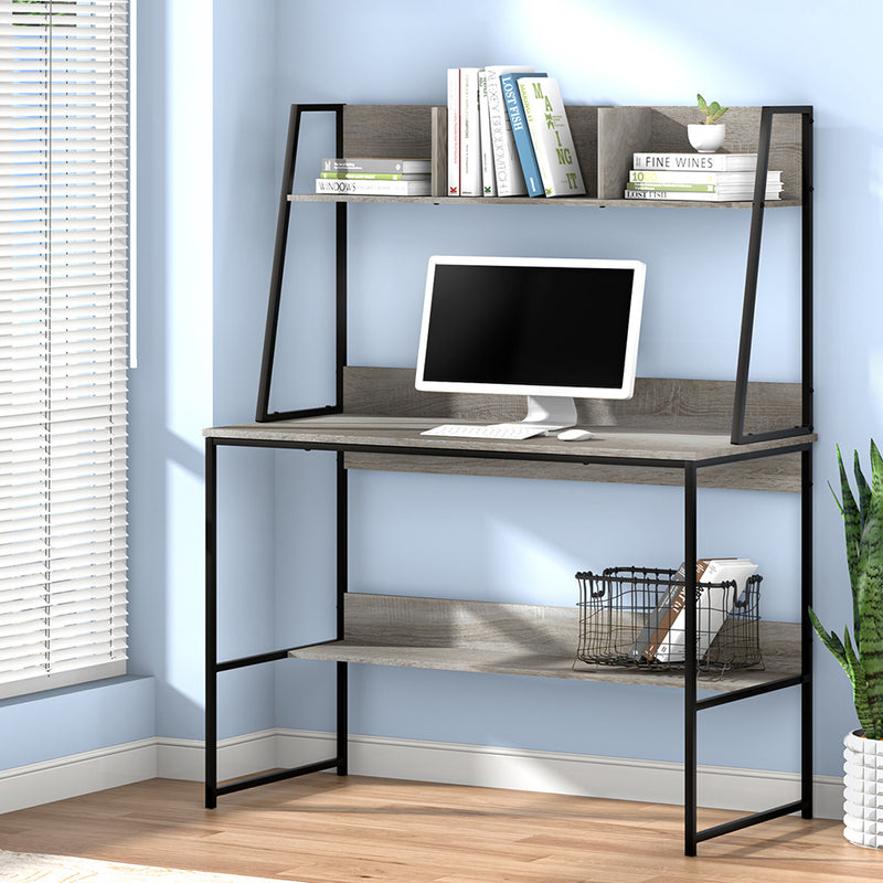 Artiss Computer Desk with Bookshelf Storage Grey 100cm