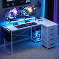 Artiss 140cm L Shaped Gaming Desk LED Lights Power Outlets