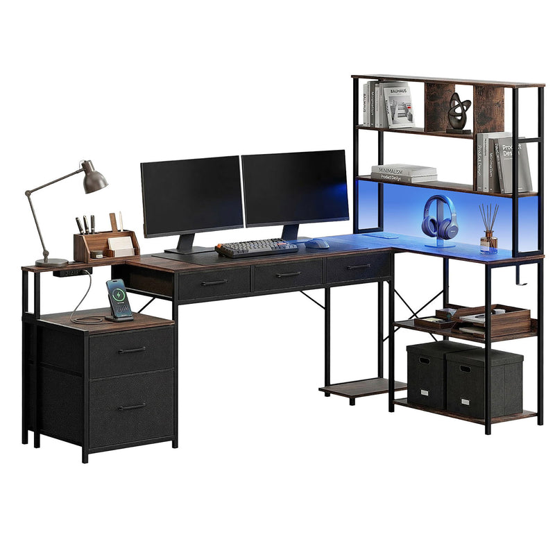 Artiss 200cm L Shaped Gaming Desk LED Lights Power Outlets