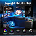 Artiss 200cm L Shaped Gaming Desk LED Lights Power Outlets