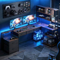 Artiss 200cm L Shaped Gaming Desk LED Lights Power Outlets
